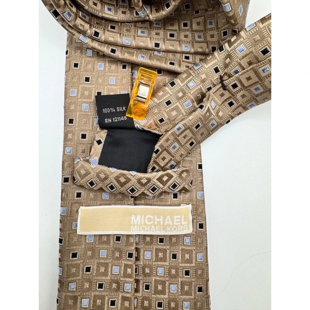 MICHAEL Michael Kors Necktie Tie Brown Black‎ Blue Geometric Silk
